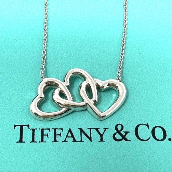 Authentic Tiffany & Co. Elsa Peretti Silver Triple Link Open Heart Necklace - Picture 6 of 14